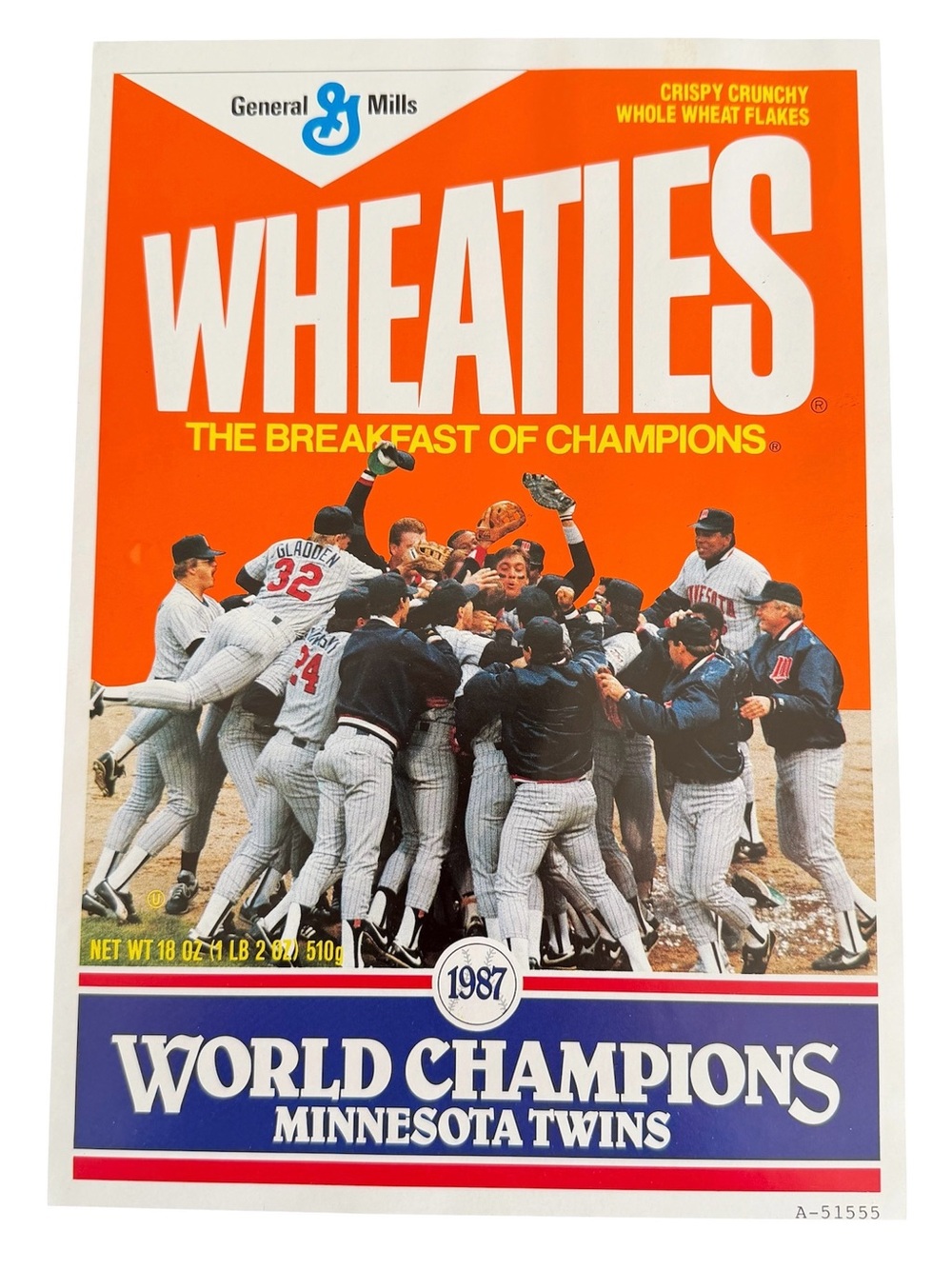 Wheaties Promotional Poster Sheet 1987 World Champions Minnesota Twins NO BOX